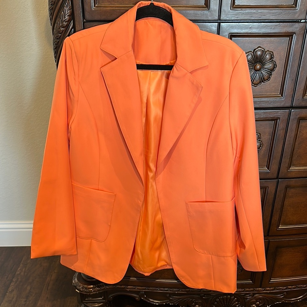 Vibrant Orange Blazer with Notched Lapels